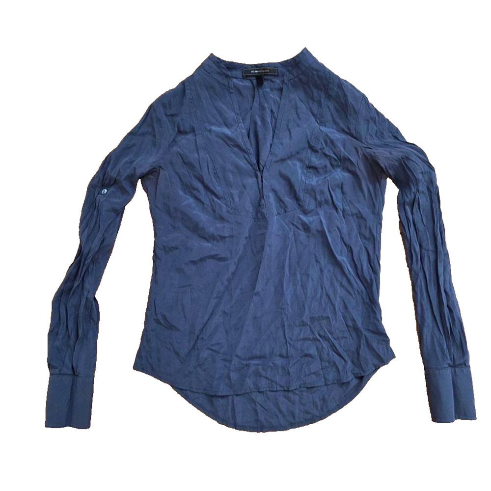 BCBG MAX AZRIA SILK Blouse Navy Blue Size XXS A001142